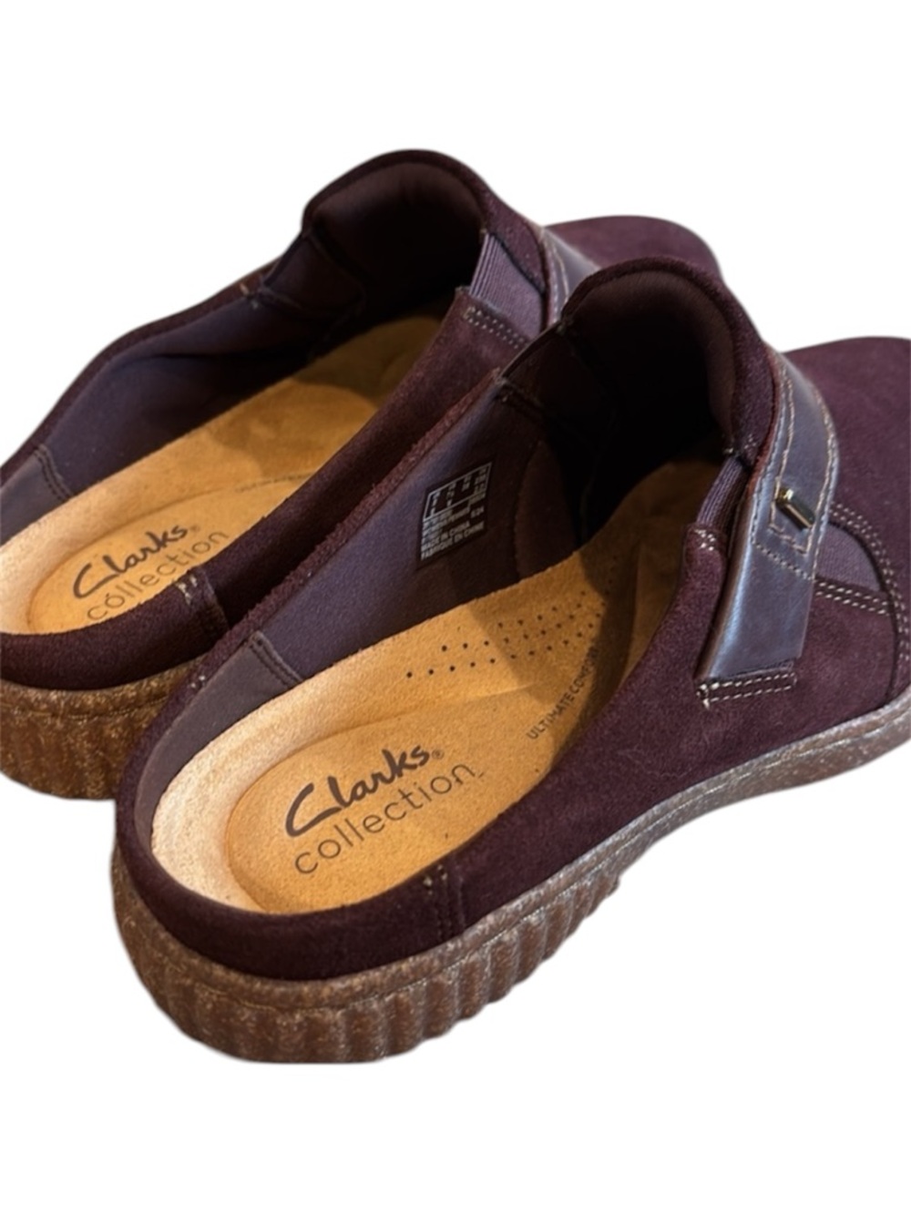 Clarks Collection Caroline Bay Suede Slip-On Clogs - Wine/Burgundy - Size 7 - Picture 3 of 5